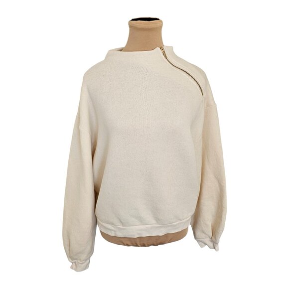 Ba&sh White Cream Cropped Sweater w/ Gold Zip Neckline - Picture 1 of 9